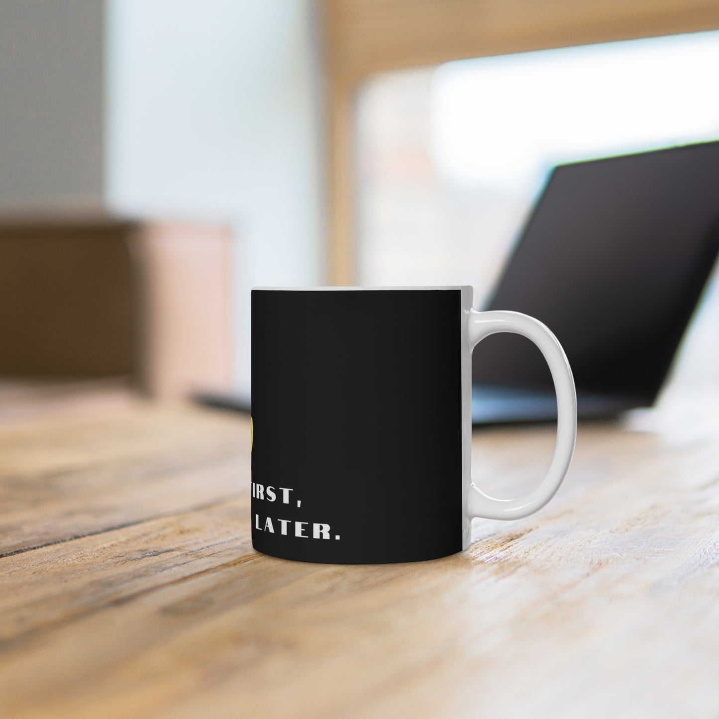 Coffee First, Questions Later Ceramic Mug - Black