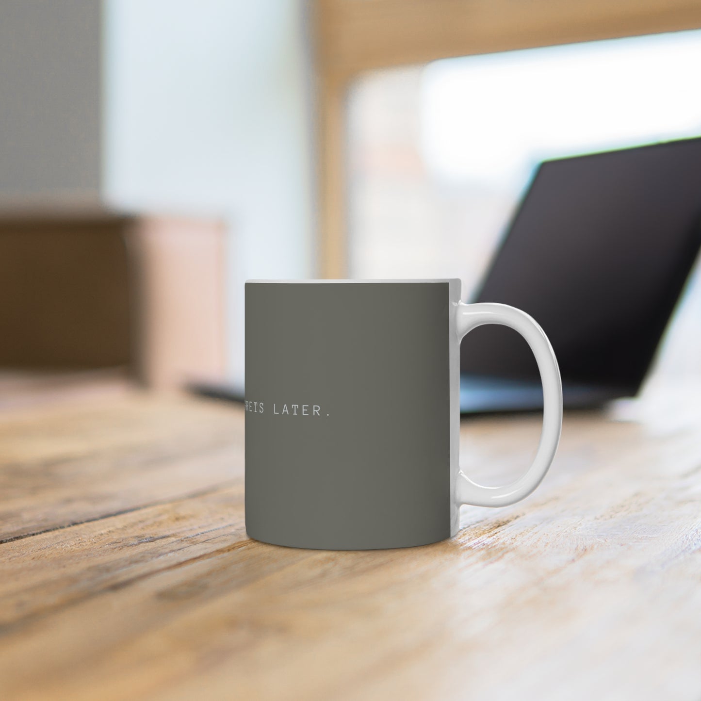 Coffee First, Regrets Later Ceramic Mug - Grey